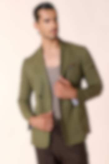 Olive Green Lyocell Jacket by S&N by Shantnu Nikhil Men