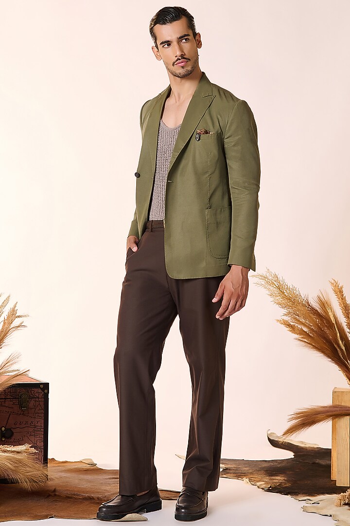Olive Green Lyocell Jacket by S&N by Shantnu Nikhil Men at Pernia's Pop Up Shop