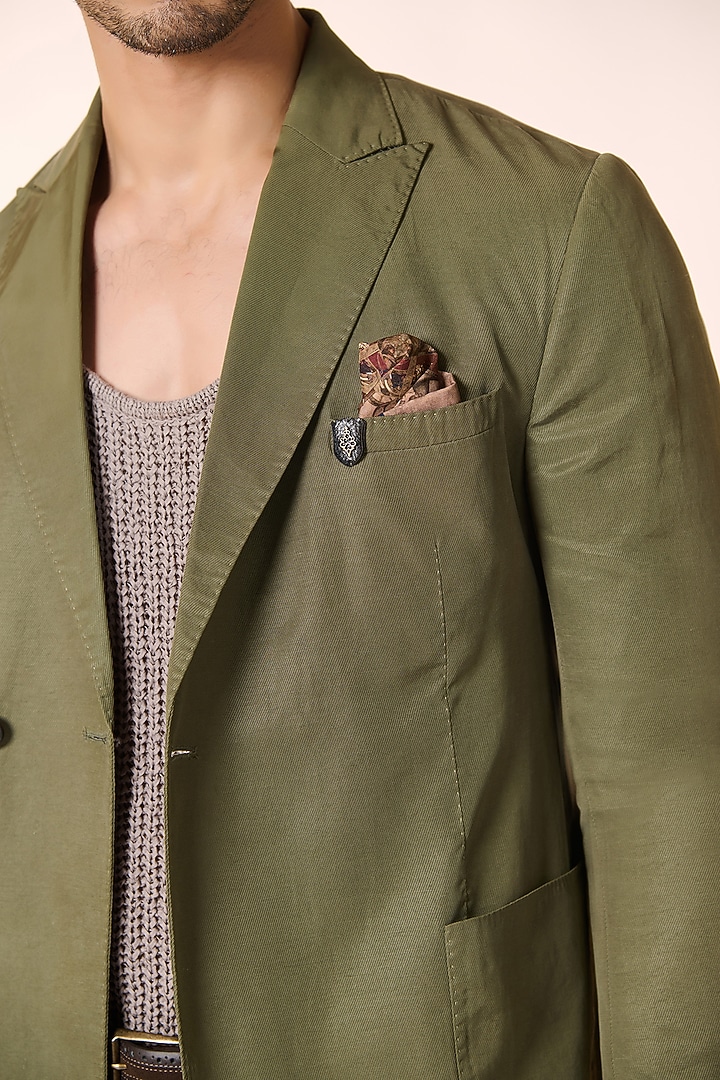 Olive Green Lyocell Jacket by S&N by Shantnu Nikhil Men at Pernia's Pop Up Shop
