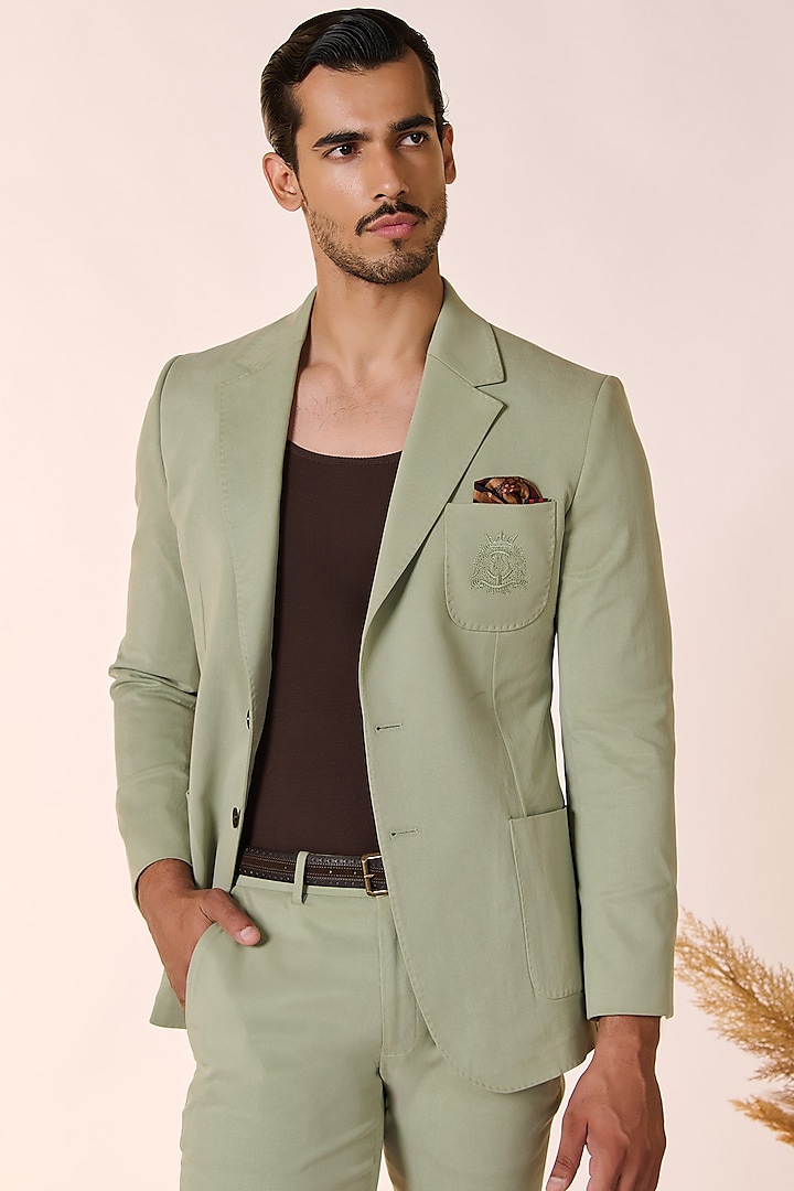 Pistachio Green Tencel Crested Jacket by S&N by Shantnu Nikhil Men