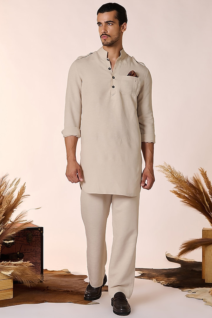 Ecru Rayon & Linen Kurta by S&N by Shantnu Nikhil Men