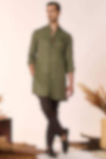 Olive Green Lyocell Kurta by S&N by Shantnu Nikhil Men