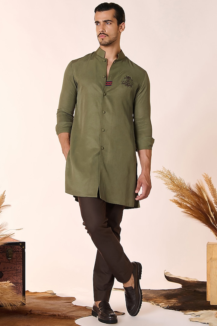 Olive Green Lyocell Kurta by S&N by Shantnu Nikhil Men