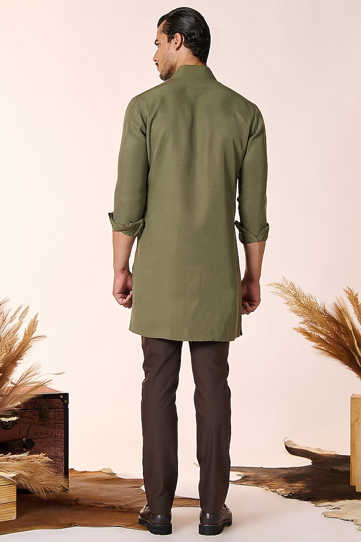 Olive Green Lyocell Kurta by S&N by Shantnu Nikhil Men at Pernia's Pop Up Shop