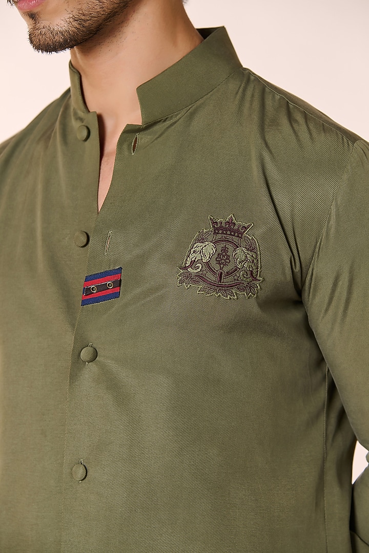 Olive Green Lyocell Kurta by S&N by Shantnu Nikhil Men at Pernia's Pop Up Shop