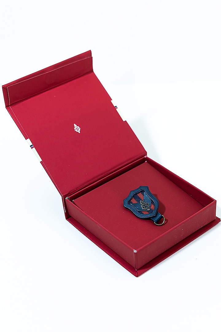 Navy & Cherry Leather Noble Emblem Brooch by S&N by Shantnu Nikhil Men