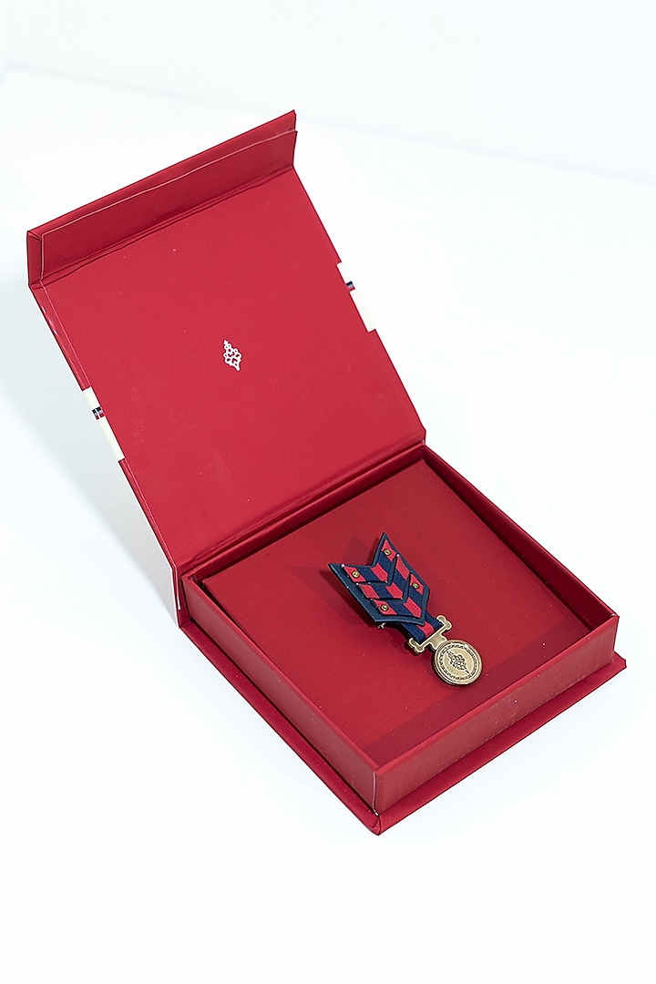 Navy & Cherry Leather Medallion Brooch by S&N by Shantnu Nikhil Men