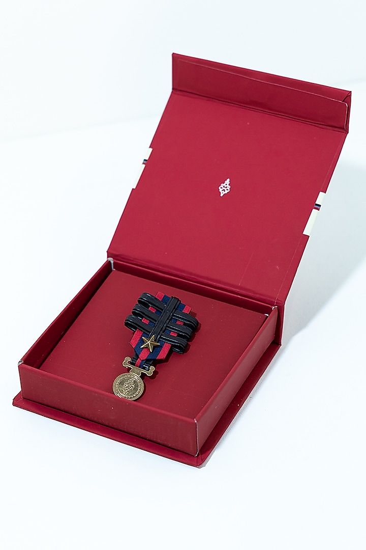Navy & Cherry Leather Regal Adamas Brooch by S&N by Shantnu Nikhil Men at Pernia's Pop Up Shop