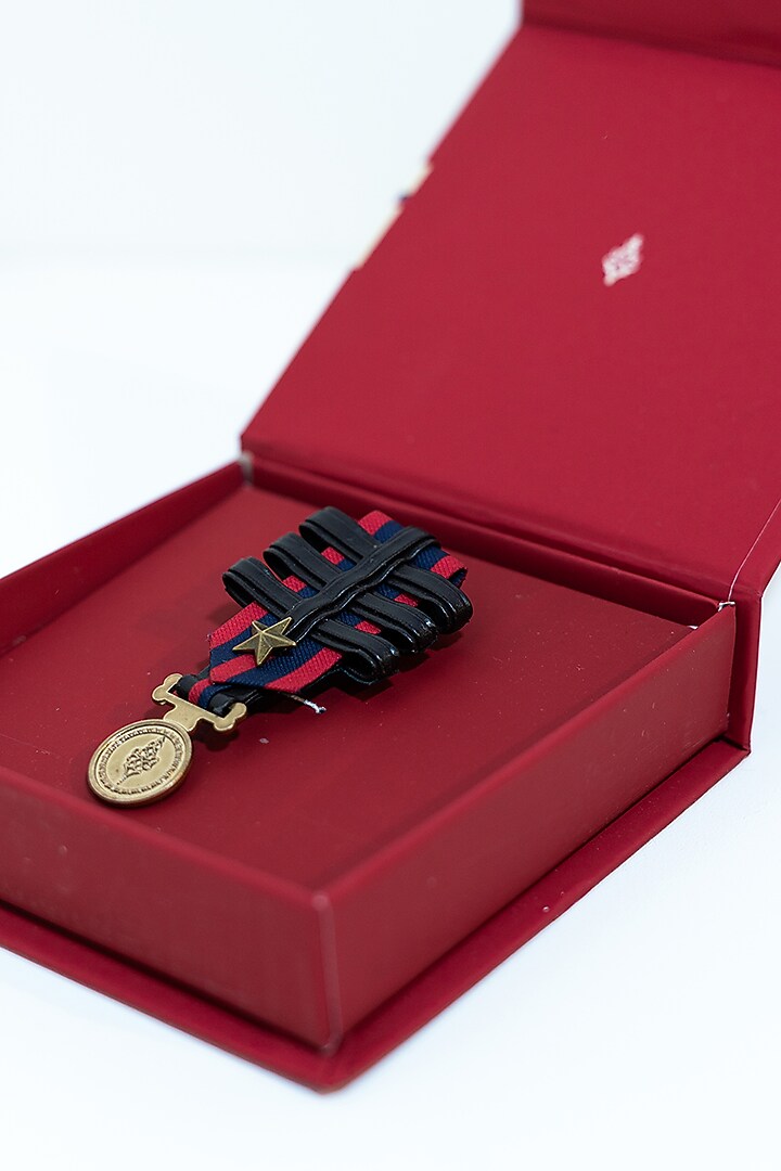 Navy & Cherry Leather Regal Adamas Brooch by S&N by Shantnu Nikhil Men at Pernia's Pop Up Shop