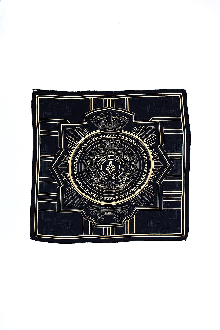 Black Twill Silk Adamas Printed Pocket Square by S&N by Shantnu Nikhil Men at Pernia's Pop Up Shop