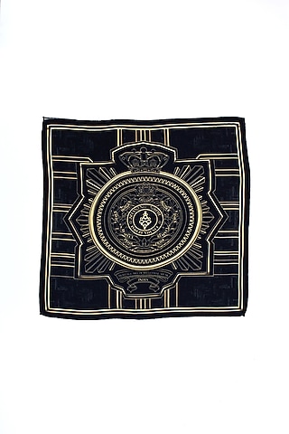 Black Twill Silk Adamas Printed Pocket Square by S&N by Shantnu Nikhil Men