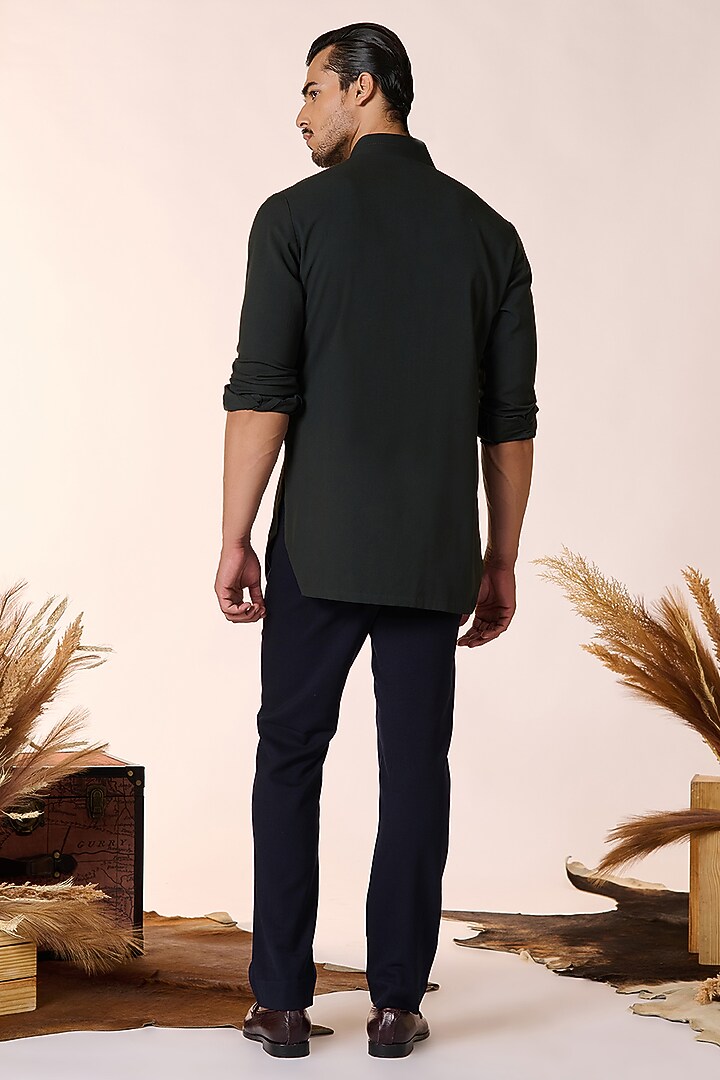 Military Green Pique Knit Kurta by S&N by Shantnu Nikhil Men at Pernia's Pop Up Shop