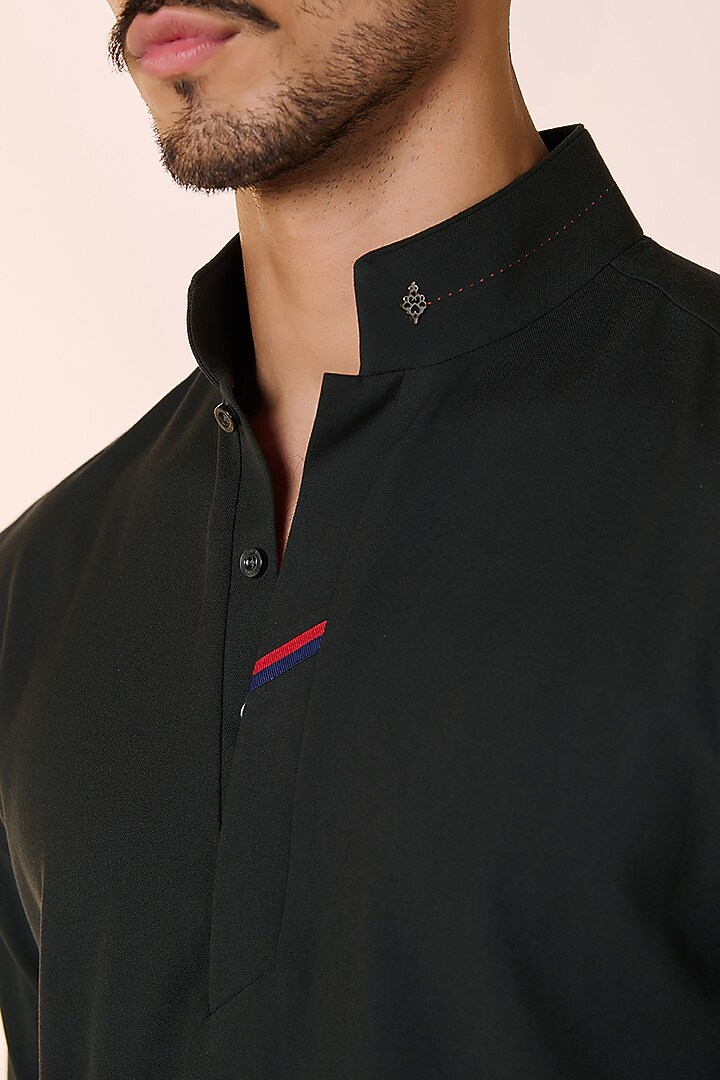 Military Green Pique Knit Kurta by S&N by Shantnu Nikhil Men at Pernia's Pop Up Shop