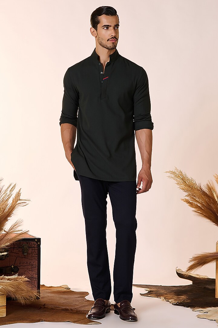 Military Green Pique Knit Kurta by S&N by Shantnu Nikhil Men at Pernia's Pop Up Shop