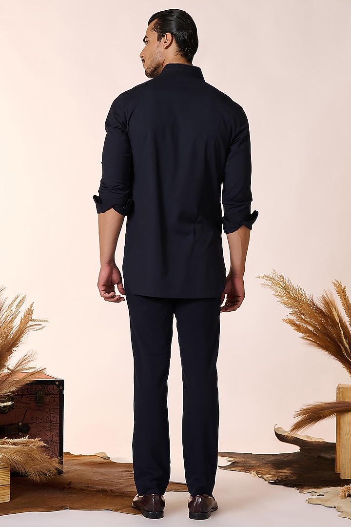 Navy Blue Rayon & Terylene Kurta by S&N by Shantnu Nikhil Men at Pernia's Pop Up Shop