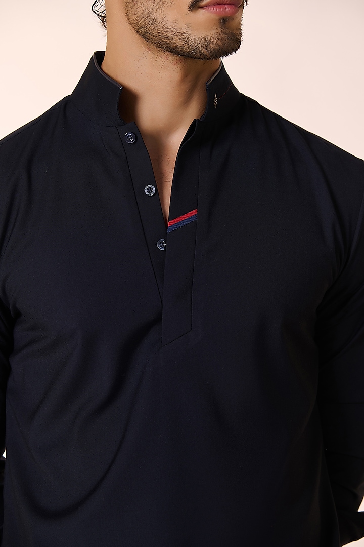 Navy Blue Rayon & Terylene Kurta by S&N by Shantnu Nikhil Men at Pernia's Pop Up Shop