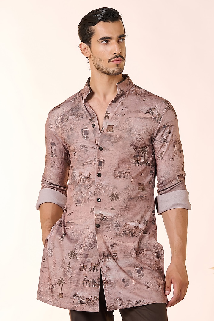 Beige Crepe Jersey Printed Kurta by S&N by Shantnu Nikhil Men at Pernia's Pop Up Shop