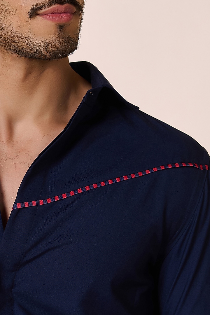Navy Blue Rayon & Terylene Party Wear Shirt by S&N by Shantnu Nikhil Men at Pernia's Pop Up Shop