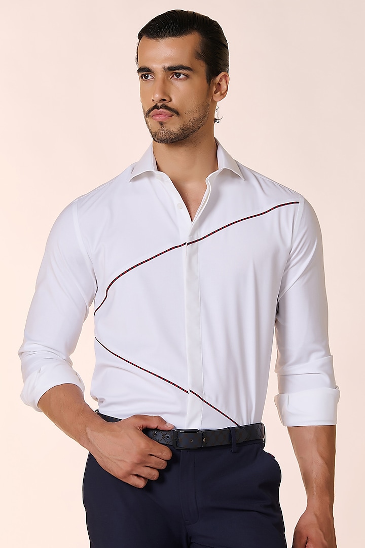 Off-White Cotton Suiting Shirt by S&N by Shantnu Nikhil Men