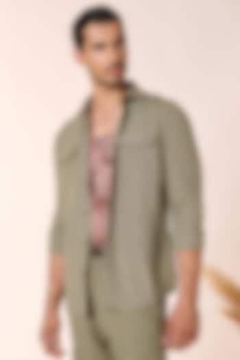 Sage Green Rayon & Linen Shirt by S&N by Shantnu Nikhil Men