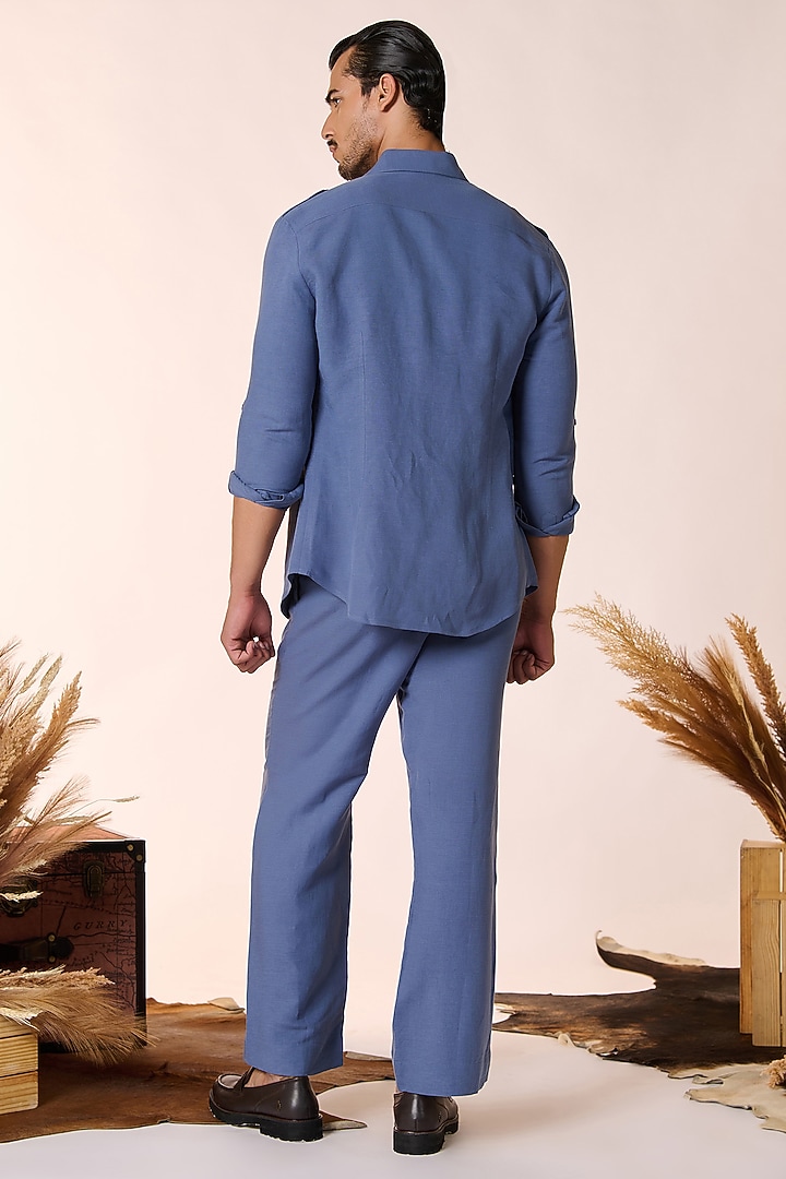 Denim Navy Blue Rayon & Linen Wedding Shirt by S&N by Shantnu Nikhil Men at Pernia's Pop Up Shop
