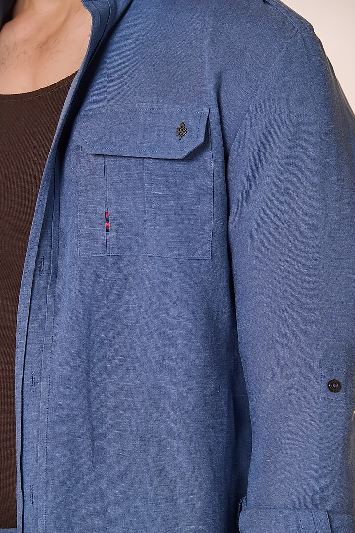Denim Navy Blue Rayon & Linen Wedding Shirt by S&N by Shantnu Nikhil Men at Pernia's Pop Up Shop