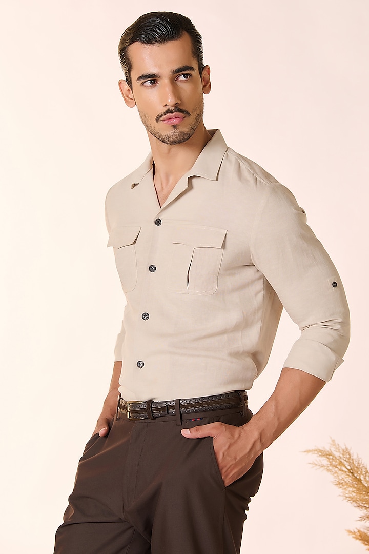 Ecru Rayon & Linen Shirt by S&N by Shantnu Nikhil Men