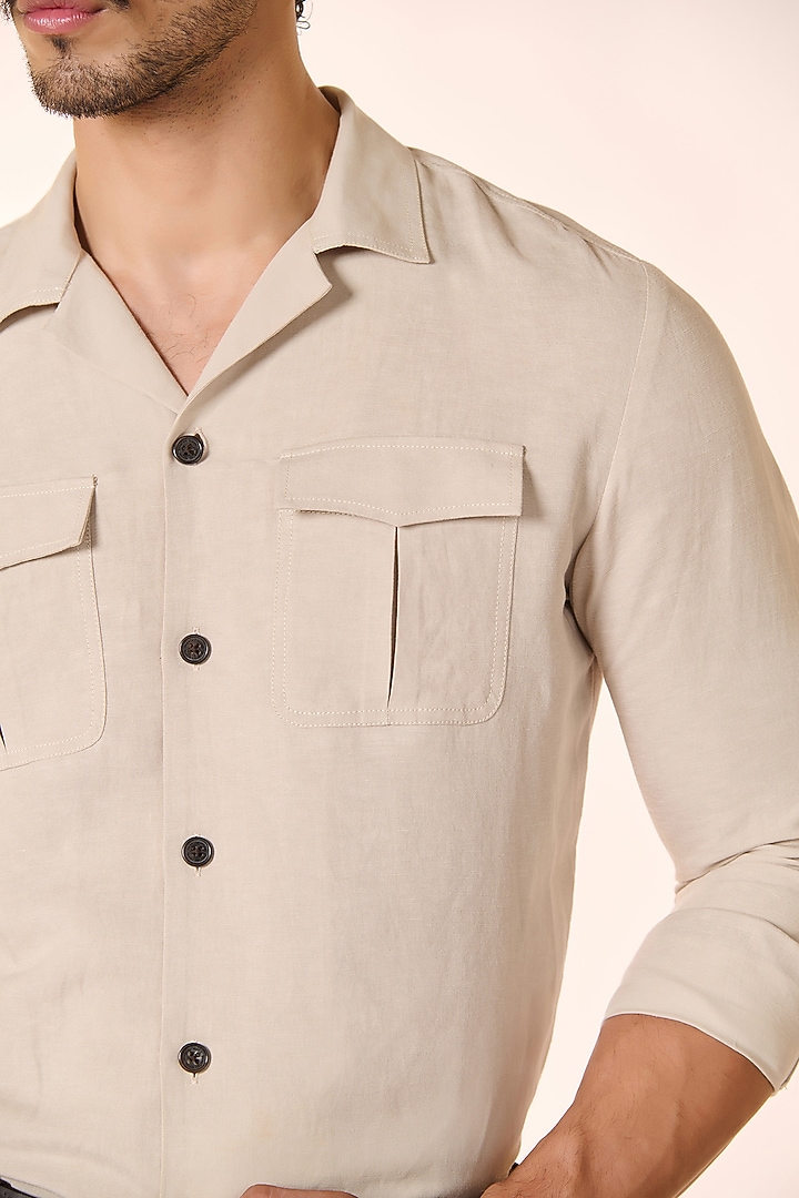 Ecru Rayon & Linen Wedding Shirt by S&N by Shantnu Nikhil Men at Pernia's Pop Up Shop