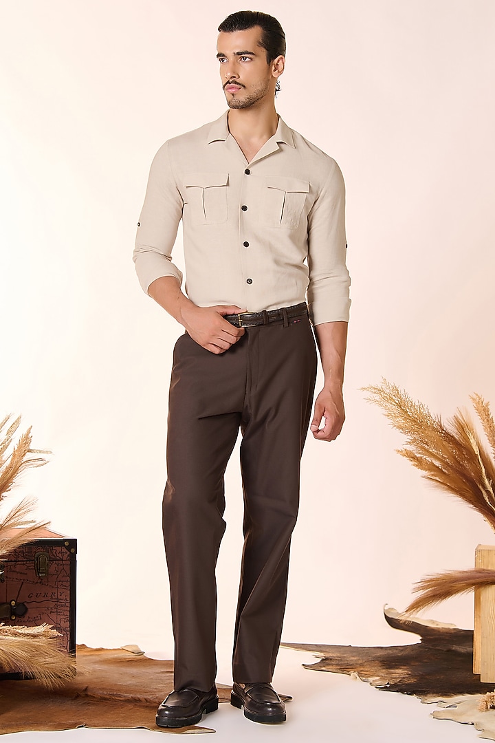 Ecru Rayon & Linen Wedding Shirt by S&N by Shantnu Nikhil Men at Pernia's Pop Up Shop