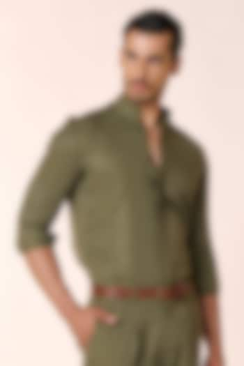 Olive Green Lyocell Shirt by S&N by Shantnu Nikhil Men