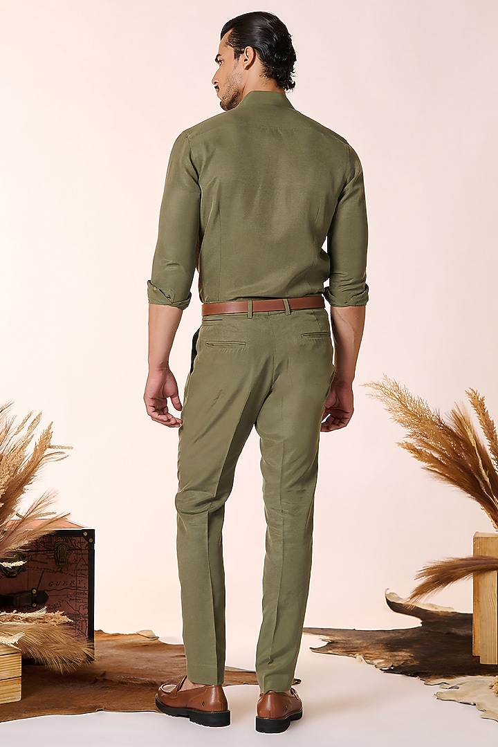 Olive Green Lyocell Wedding Shirt by S&N by Shantnu Nikhil Men at Pernia's Pop Up Shop