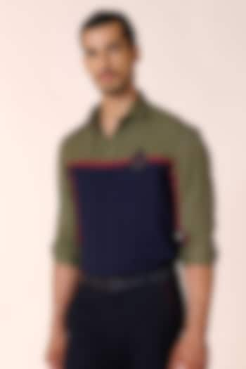 Navy Blue & Military Green Viscose Color Blocked Shirt by S&N by Shantnu Nikhil Men at Pernia's Pop Up Shop