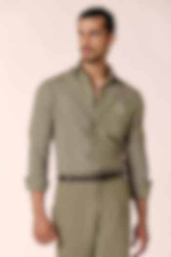 Sage Green Rayon & Linen Embroidered Shirt by S&N by Shantnu Nikhil Men