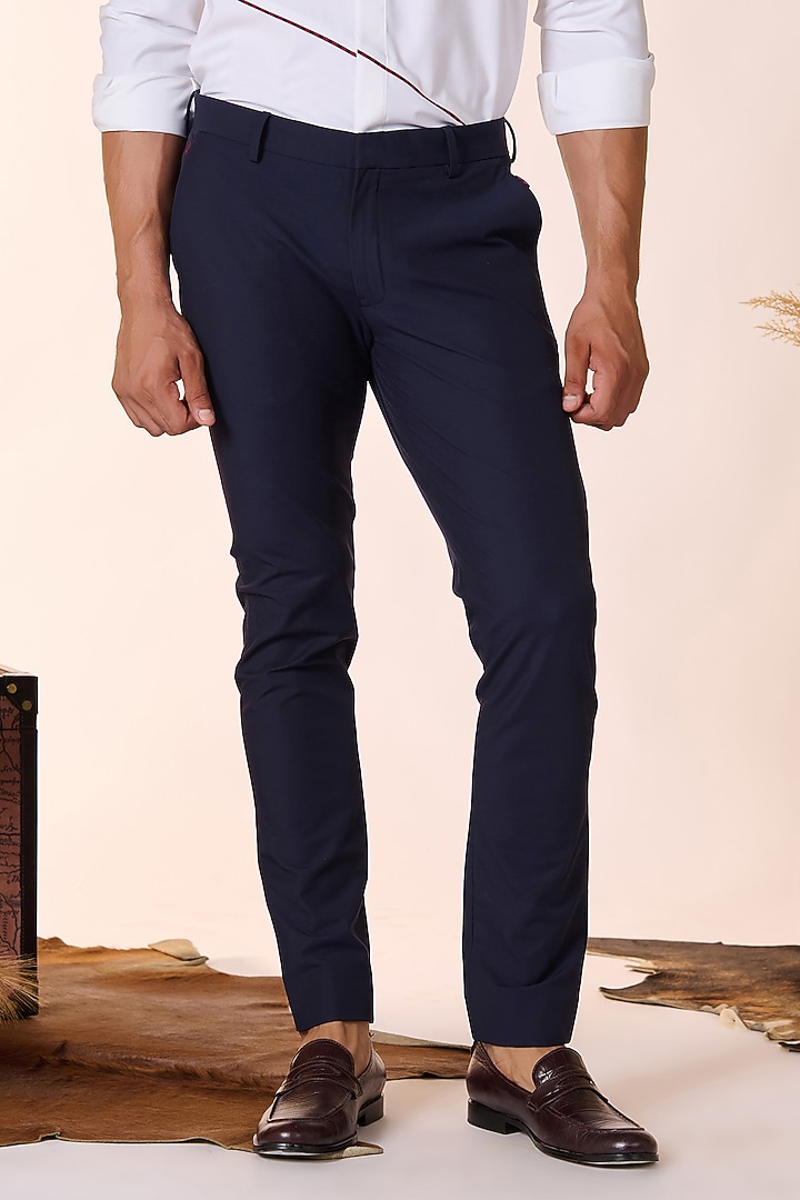 Navy Blue Cotton & Nylon Trousers by S&N by Shantnu Nikhil Men at Pernia's Pop Up Shop