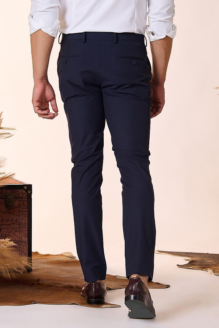 Navy Blue Cotton & Nylon Trousers by S&N by Shantnu Nikhil Men at Pernia's Pop Up Shop