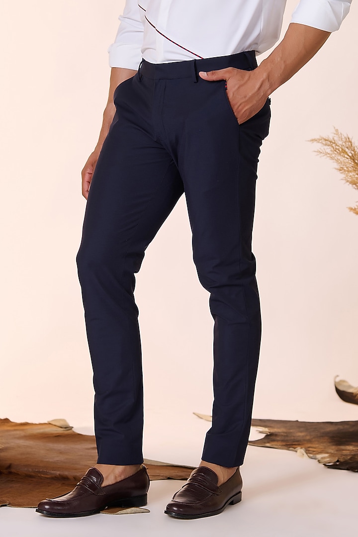 Navy Blue Cotton & Nylon Trousers by S&N by Shantnu Nikhil Men at Pernia's Pop Up Shop