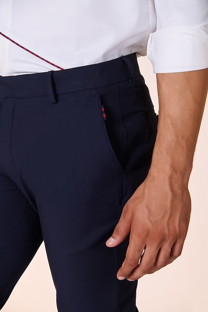Navy Blue Cotton & Nylon Trousers by S&N by Shantnu Nikhil Men at Pernia's Pop Up Shop