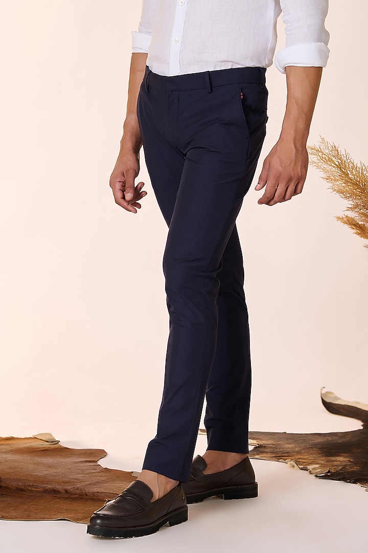 Navy Blue Knitted Fabric Trousers by S&N by Shantnu Nikhil Men at Pernia's Pop Up Shop