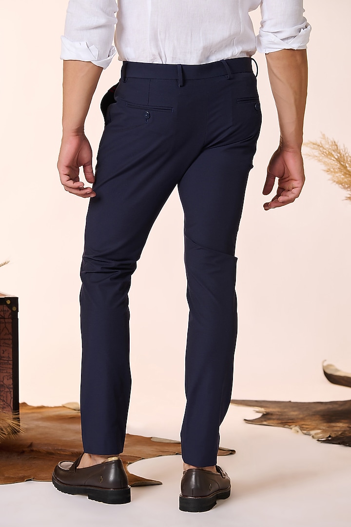Navy Blue Knitted Fabric Trousers by S&N by Shantnu Nikhil Men at Pernia's Pop Up Shop