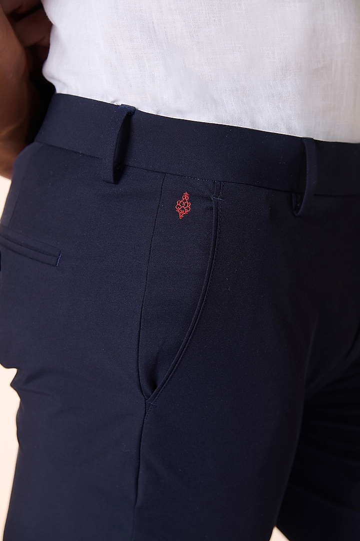 Navy Blue Knitted Fabric Trousers by S&N by Shantnu Nikhil Men at Pernia's Pop Up Shop
