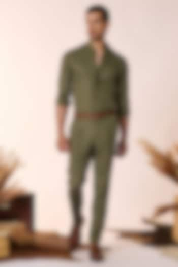 Olive Green Lyocell Trousers by S&N by Shantnu Nikhil Men