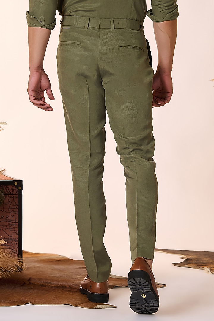 Olive Green Lyocell Trousers by S&N by Shantnu Nikhil Men at Pernia's Pop Up Shop