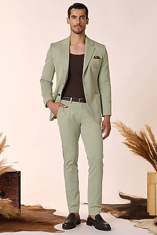 Pistachio Green Tencel & Cotton Trousers by S&N by Shantnu Nikhil Men