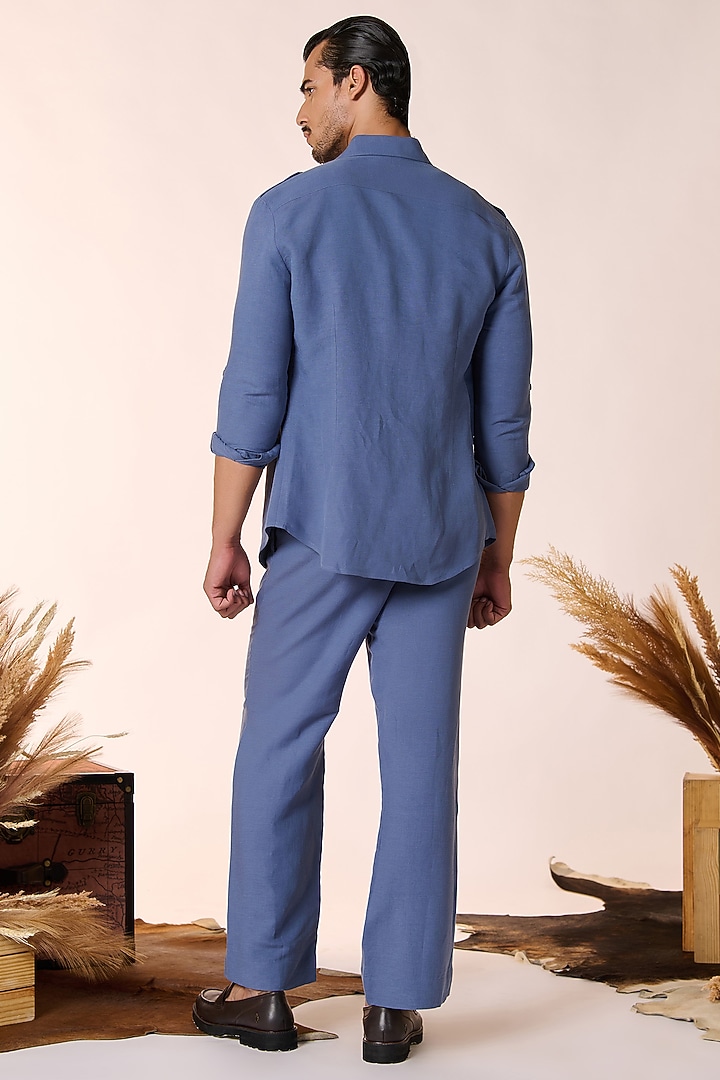 Navy Blue Linen & Cotton Trousers by S&N by Shantnu Nikhil Men at Pernia's Pop Up Shop