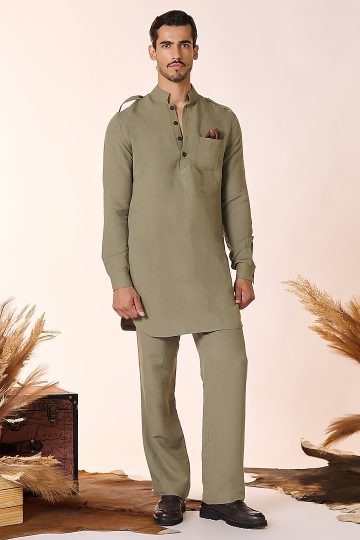 Sage Green Rayon & Linen Kurta by S&N by Shantnu Nikhil Men