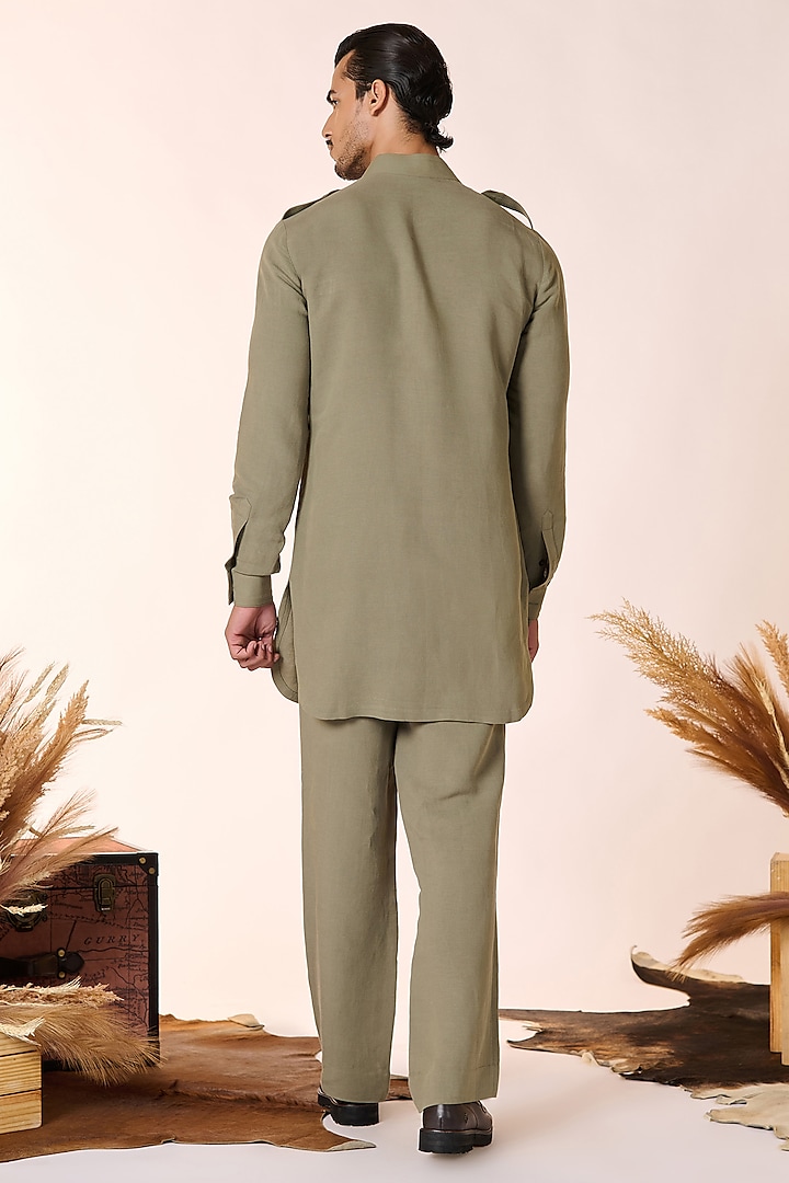Sage Green Rayon & Linen Kurta by S&N by Shantnu Nikhil Men at Pernia's Pop Up Shop