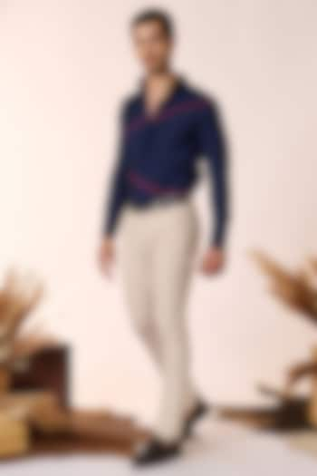 Ecru Poly Blend & Rayon Trousers by S&N by Shantnu Nikhil Men