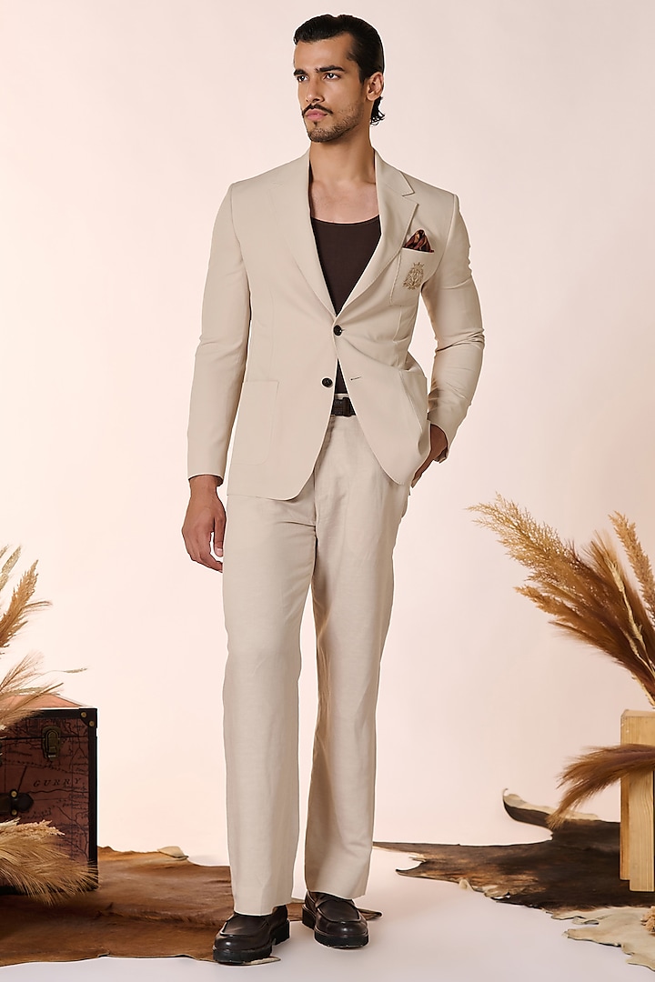 Ecru Linen & Cotton Trousers by S&N by Shantnu Nikhil Men