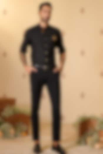Black Rayon Blend Suiting Wedding Shirt by S&N by Shantnu Nikhil Men at Pernia's Pop Up Shop