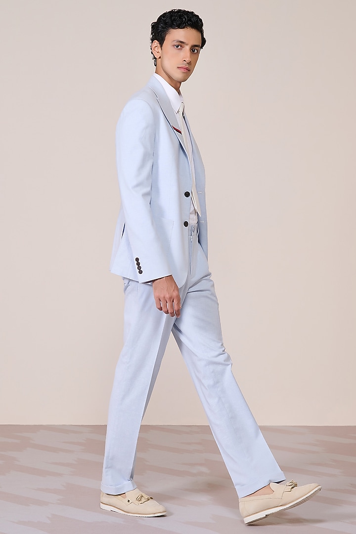Light Blue Linen Blend Blazer by S&N by Shantnu Nikhil Men at Pernia's Pop Up Shop